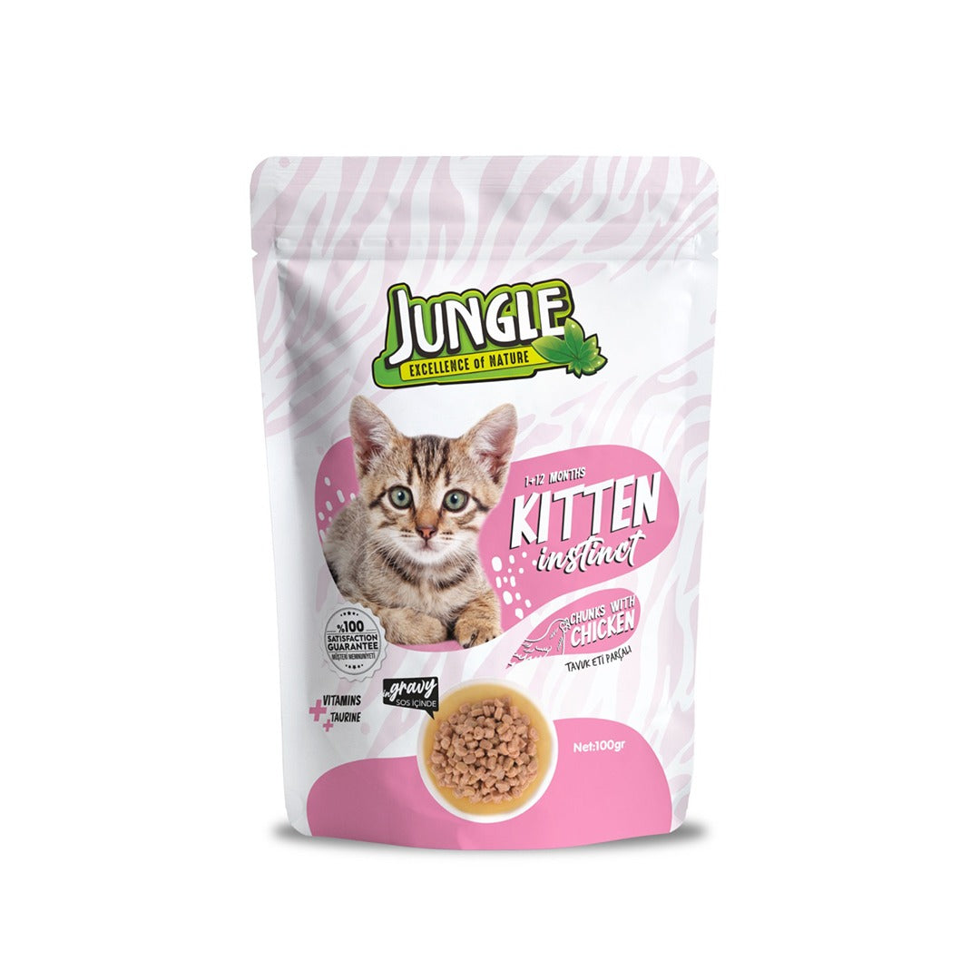 Jungle Complete pet food for kittens with chicken in gravy